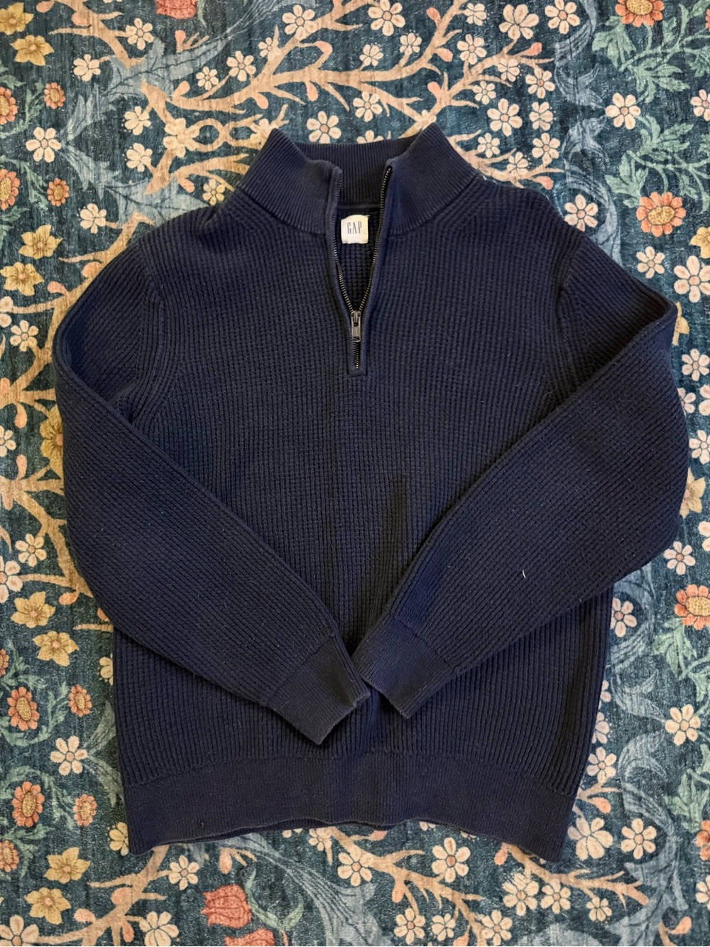 GAP - Men’s Navy Blue Waffle Knit Quarter Zip Sweater